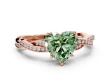 Rose gold Fancy Green Heart  Solitaire Twisted Pave Diamond Ring with Four-Prong Setting_79