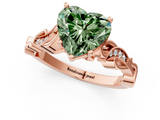 Rose gold Fancy Green Heart  Solitaire Vine Band with Milgrain Prong Setting_4
