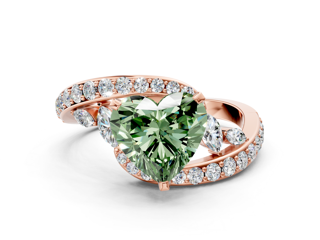 Rose gold Fancy Green Heart  Solitaire with Pavé Twist Band and Four-Prong Setting
