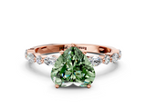 Rose gold Fancy Green Heart  Solitaire with Side Stones on a Pavé Band and Four-Prong Setting