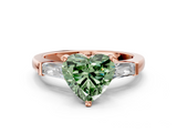 Rose gold Fancy Green Heart  Solitaire with Tapered Baguette Side Stones on a Classic Band with Four-Prong Setting