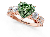 Rose gold Fancy Green Heart  Three-Stone Diamond Ring with Pavé Split Shank and Four-Prong Setting_1