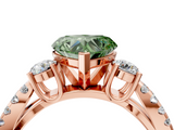 Rose gold Fancy Green Heart  Three-Stone Diamond Ring with Pavé Split Shank and Four-Prong Setting_4