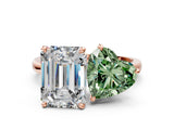 Rose gold Fancy Green Heart  and Emerald Cut Toi Moi Ring with Prong Setting_29