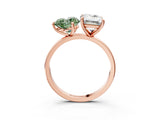 Rose gold Fancy Green Heart  and Emerald Cut Toi Moi Ring with Prong Setting_32