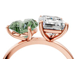 Rose gold Fancy Green Heart  and Emerald Cut Toi Moi Ring with Prong Setting_33