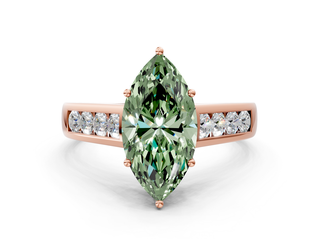 Rose gold Fancy Green Marquise  Brilliant Channel-Set Solitaire Ring with Four-Prong Setting_20