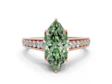 Rose gold Fancy Green Marquise  Brilliant Cut Diamond Engagement Ring with Pavé Band and Four-Prong Setting_66