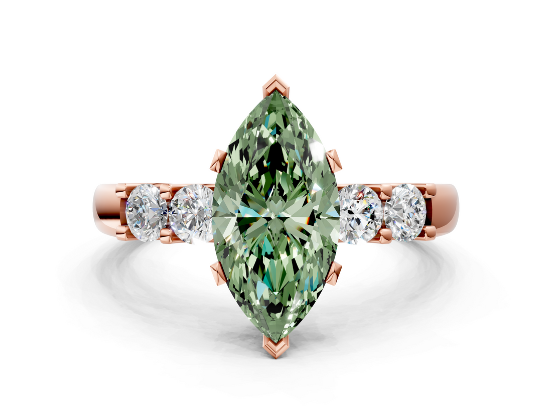 Rose gold Fancy Green Marquise  Brilliant Cut Diamond Five-Stone Prong Set Engagement Ring with Channel Band_3