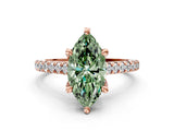 Rose gold Fancy Green Marquise  Brilliant Diamond Solitaire with Pavé Band and Four-Prong Setting 1