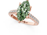 Rose gold Fancy Green Marquise  Brilliant Diamond Solitaire with Pavé Band and Four-Prong Setting 2