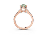 Rose gold Fancy Green Marquise  Brilliant Diamond Solitaire with Pavé Band and Four-Prong Setting 4