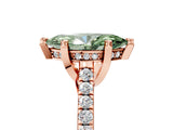 Rose gold Fancy Green Marquise  Brilliant Diamond Solitaire with Pavé Band and Four-Prong Setting
