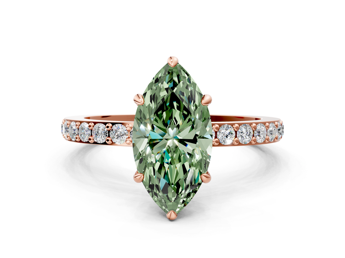 Rose gold Fancy Green Marquise  Brilliant Pavé Band Solitaire with Four-Prong Setting_53