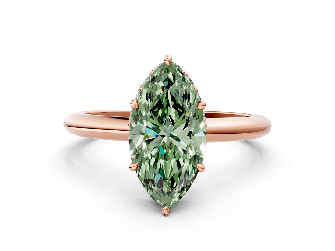 Rose gold Fancy Green Marquise  Brilliant Solitaire Engagement Ring with Six-Prong Setting and Classic Band_20