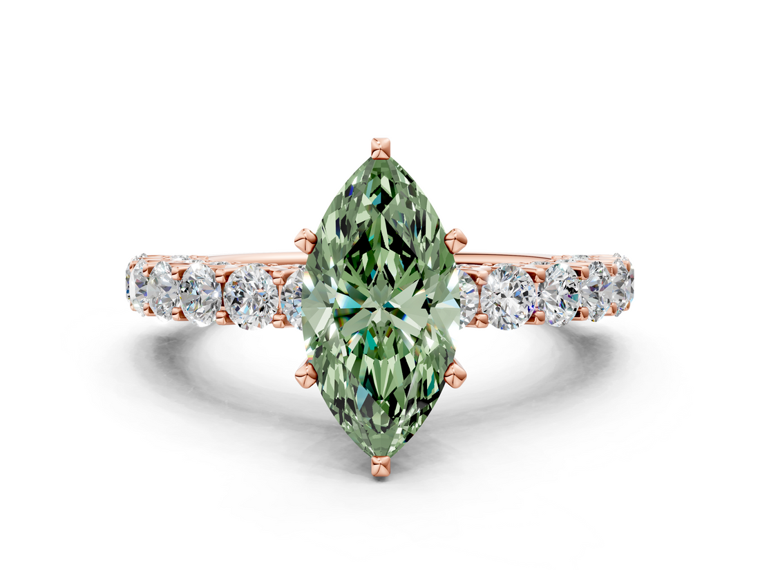 Rose gold Fancy Green Marquise  Brilliant Solitaire with Pavé Band and Four-Prong Setting_41