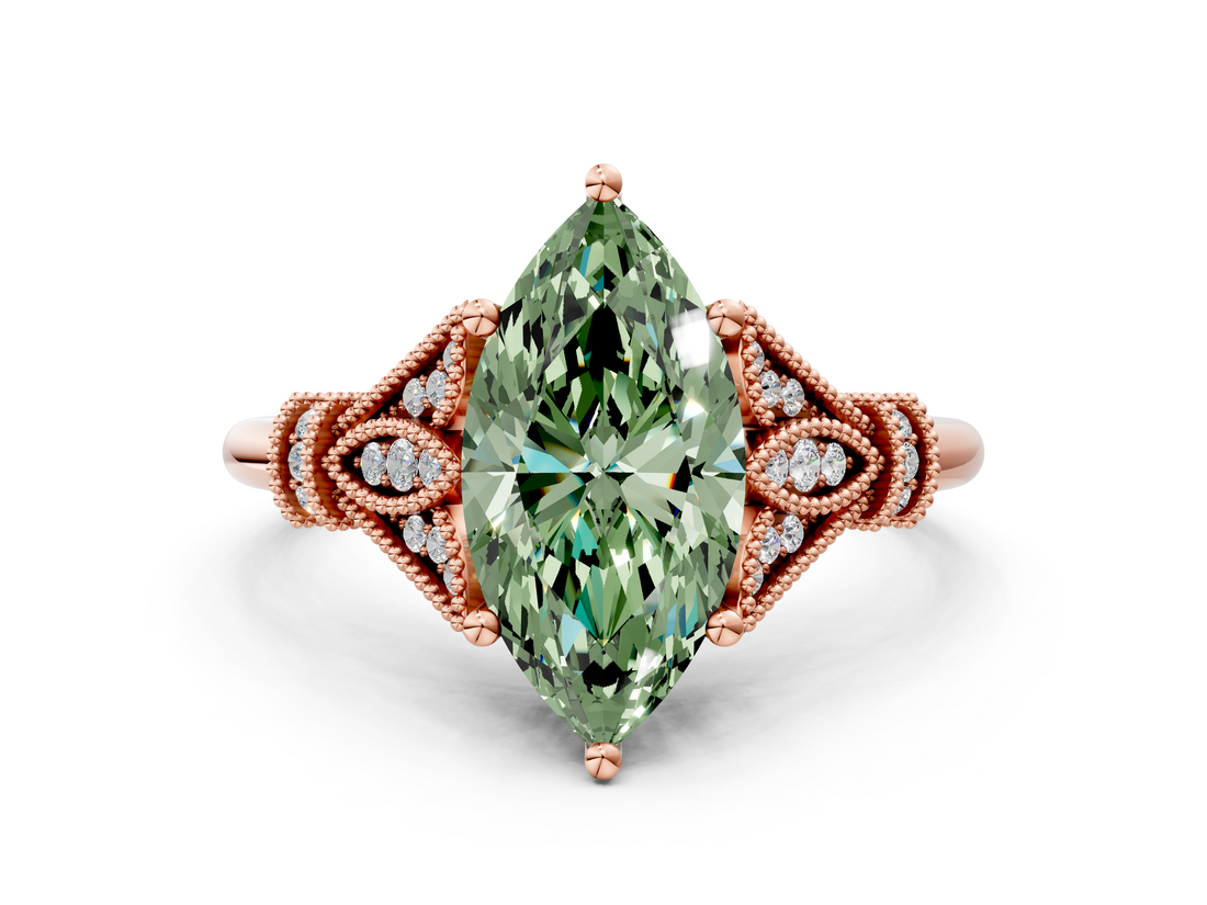 Rose gold Fancy Green Marquise  Brilliant Solitaire with Pave Band and Four-Prong Setting_20