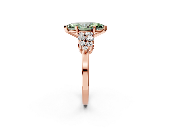 Rose gold Fancy Green Marquise  Cluster Diamond Engagement Ring with Pavé Band and Four-Prong Setting