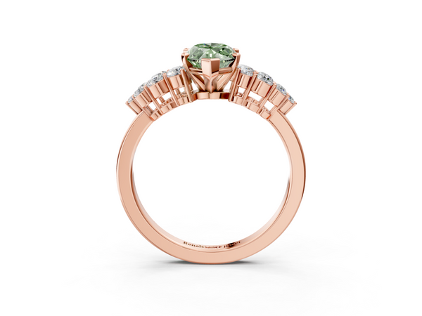 Rose gold Fancy Green Marquise  Cluster Diamond Engagement Ring with Pavé Band and Four-Prong Setting