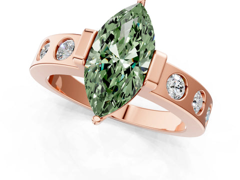 Rose gold Fancy Green Marquise Cut Brilliant Channel-Set Diamond Ring with Bezel Prong Setting_1