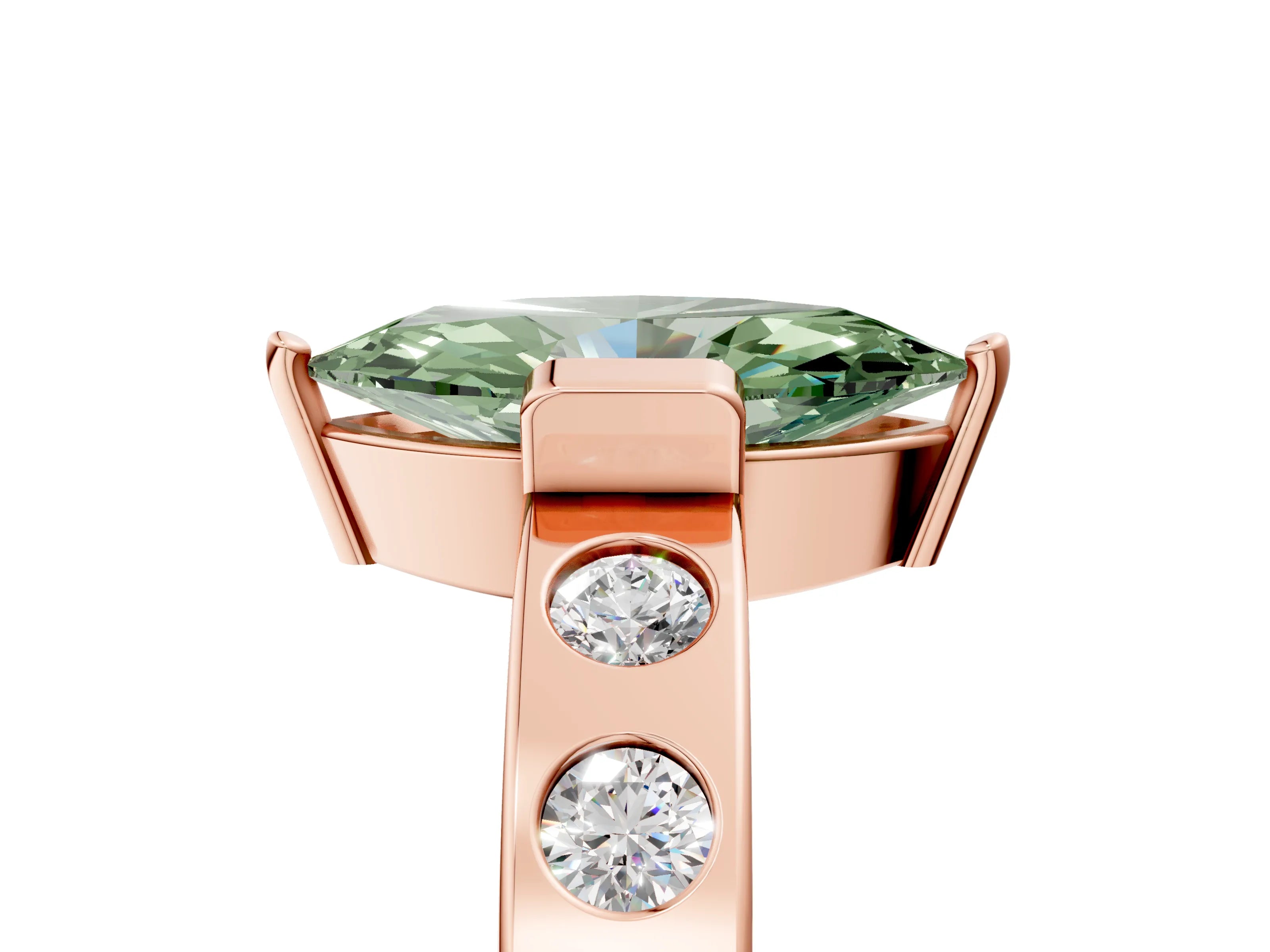 Rose gold Fancy Green Marquise Cut Brilliant Channel-Set Diamond Ring with Bezel Prong Setting_5