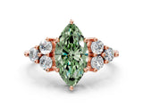 Rose gold Fancy Green Marquise Cut Brilliant Diamond Cluster Accent Solitaire Ring with Prong Setting