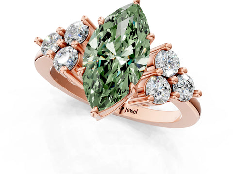 Rose gold Fancy Green Marquise Cut Brilliant Diamond Cluster Accent Solitaire Ring with Prong Setting_1