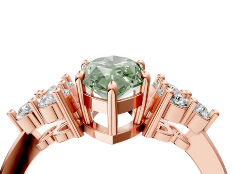Rose gold Fancy Green Marquise Cut Brilliant Diamond Cluster Accent Solitaire Ring with Prong Setting_4