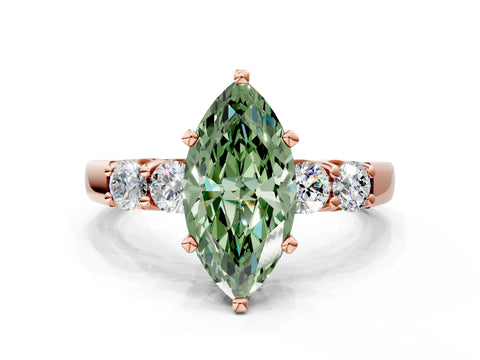 Rose gold Fancy Green Marquise Cut Brilliant Diamond Five-Stone Engagement Ring with Prong Setting on a Classic Band_3