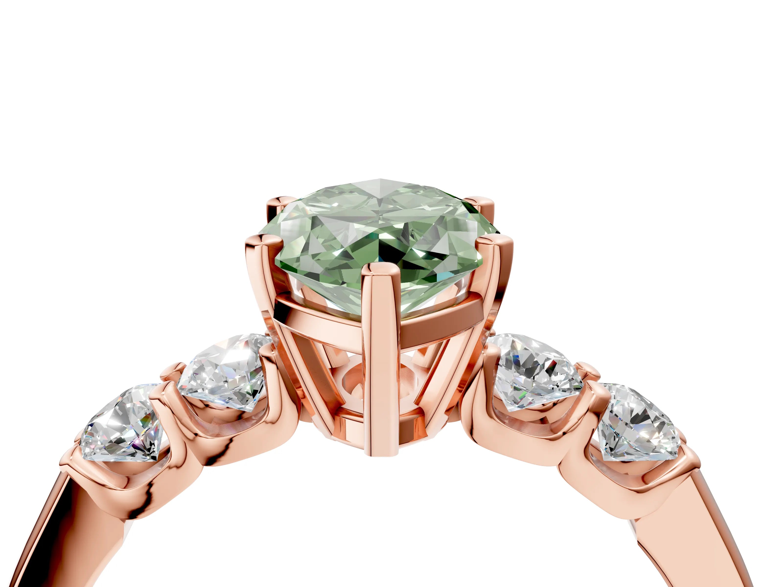 Rose gold Fancy Green Marquise Cut Brilliant Diamond Five-Stone Engagement Ring with Prong Setting on a Classic Band_7