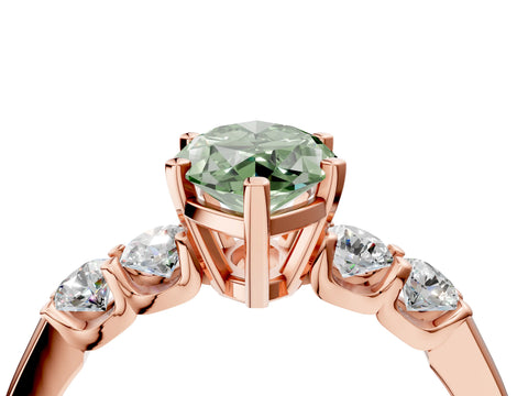 Rose gold Fancy Green Marquise Cut Brilliant Diamond Five-Stone Engagement Ring with Prong Setting on a Classic Band_7