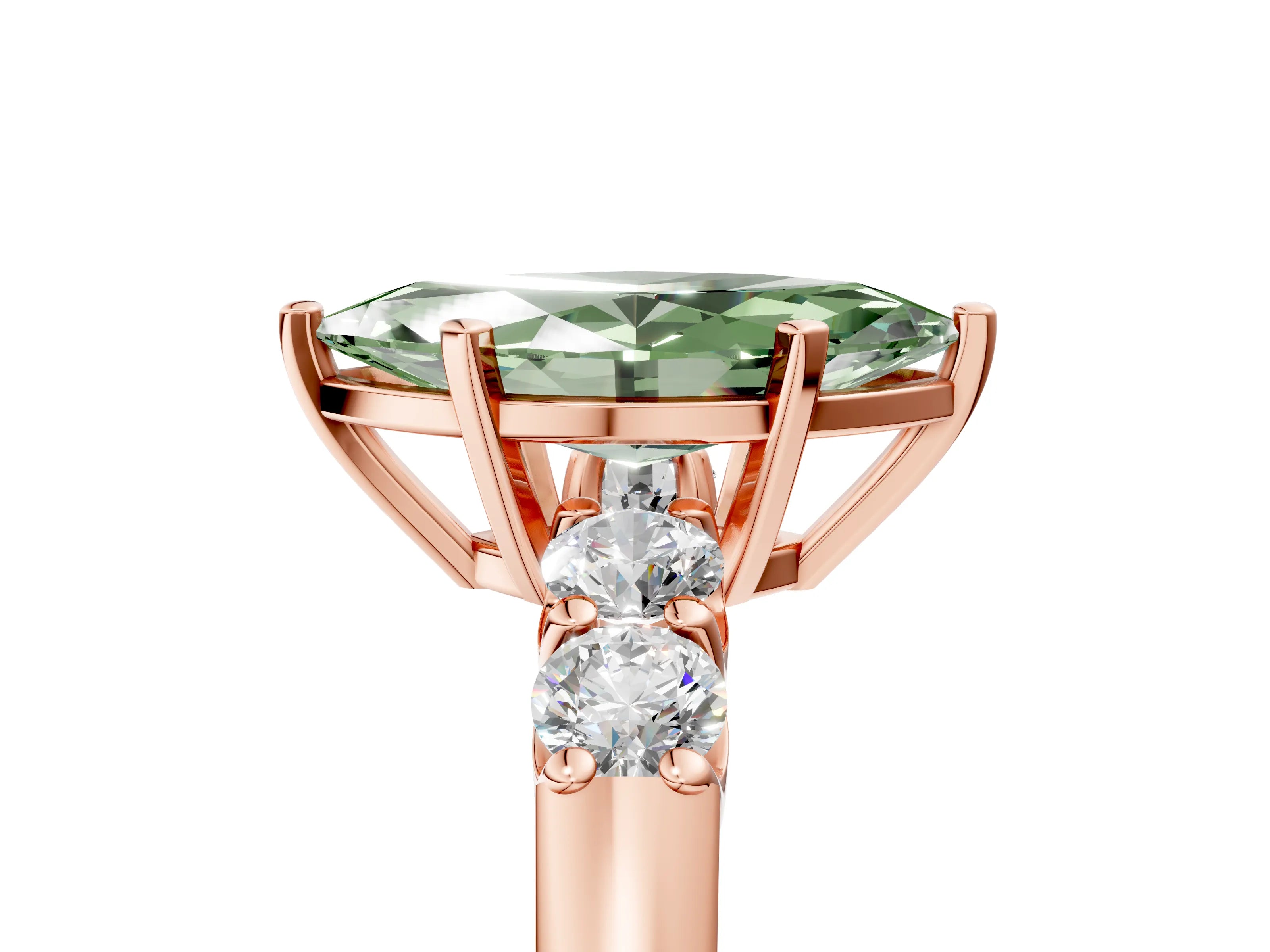 Rose gold Fancy Green Marquise Cut Brilliant Diamond Five-Stone Engagement Ring with Prong Setting on a Classic Band_8