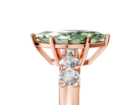 Rose gold Fancy Green Marquise Cut Brilliant Diamond Five-Stone Engagement Ring with Prong Setting on a Classic Band_8