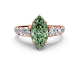 Rose gold Fancy Green Marquise Cut Brilliant Diamond Pavé Band with Six-Prong Setting