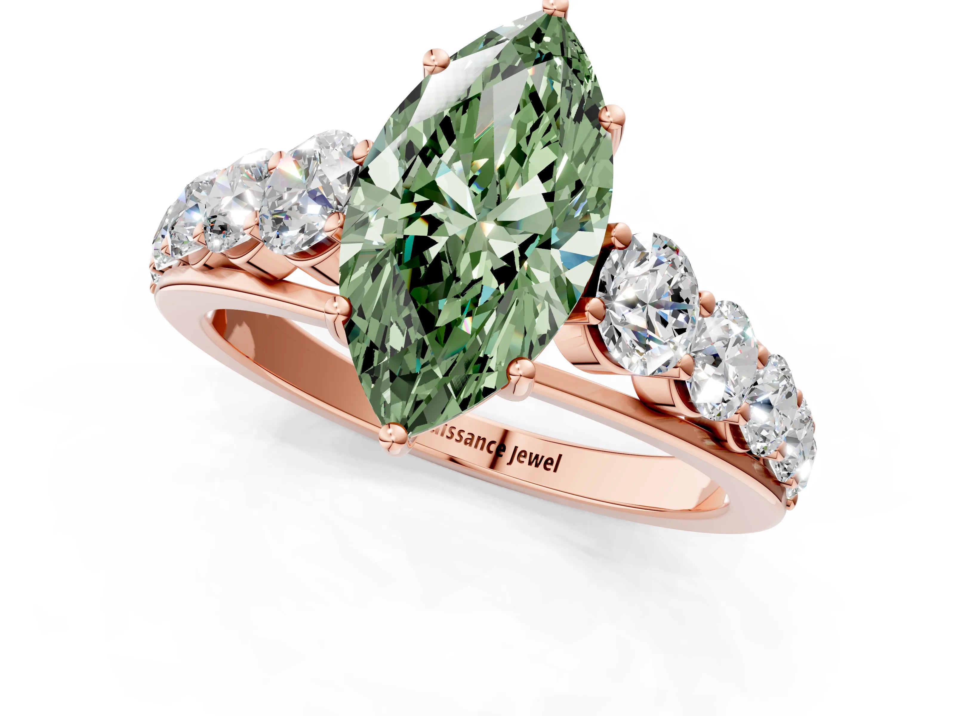 Rose gold Fancy Green Marquise Cut Brilliant Diamond Pavé Band with Six-Prong Setting_1