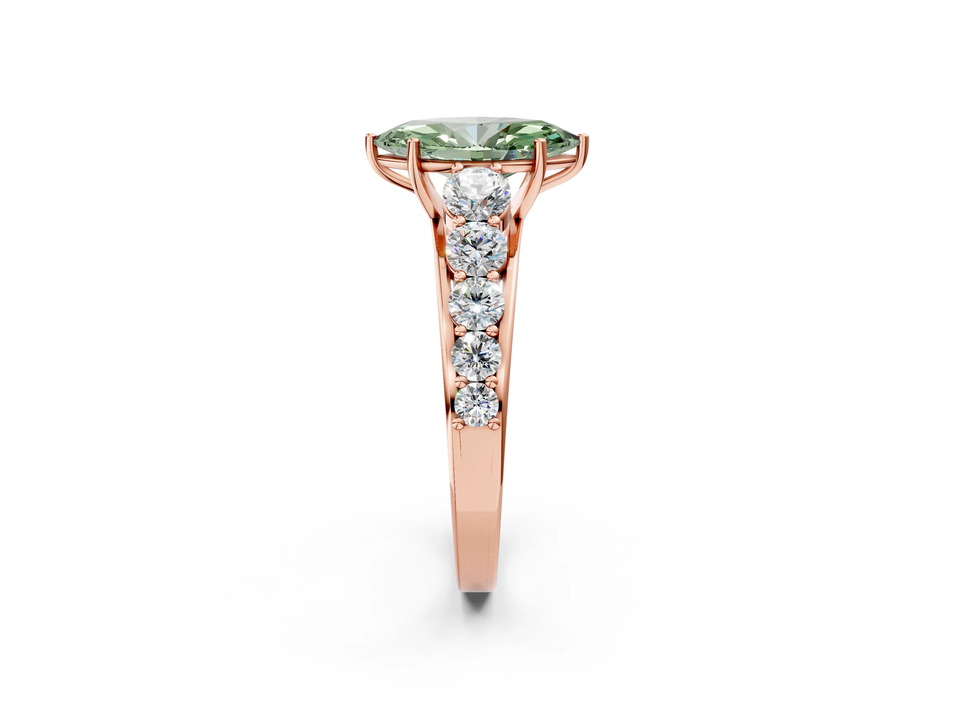 Rose gold Fancy Green Marquise Cut Brilliant Diamond Pavé Band with Six-Prong Setting_2
