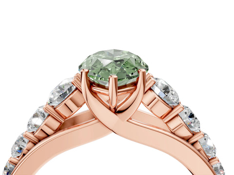 Rose gold Fancy Green Marquise Cut Brilliant Diamond Pavé Band with Six-Prong Setting_4