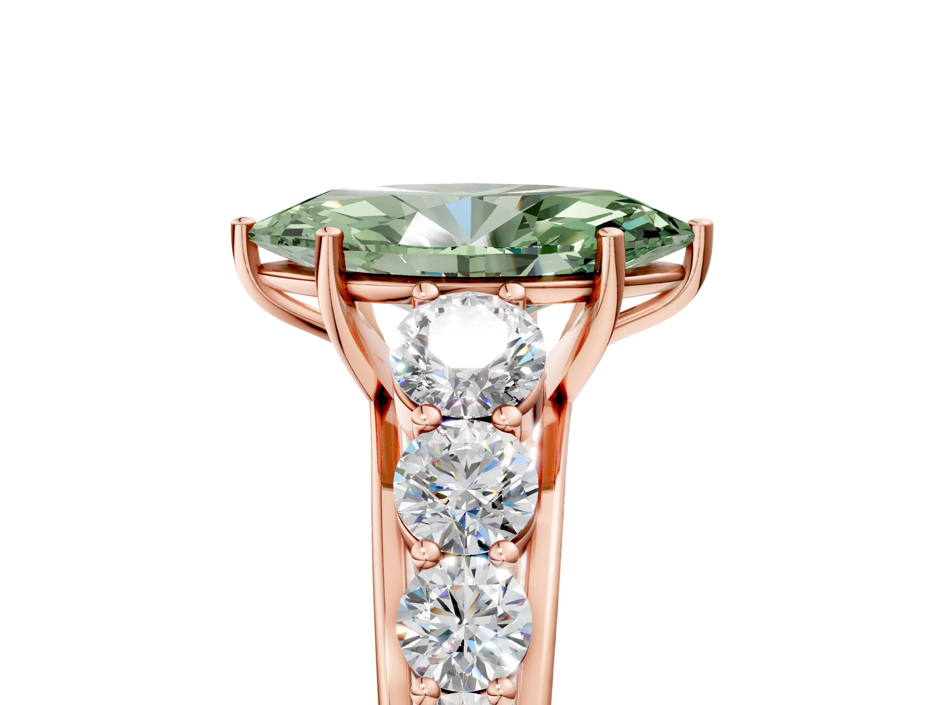 Rose gold Fancy Green Marquise Cut Brilliant Diamond Pavé Band with Six-Prong Setting_5