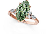 Rose gold Fancy Green Marquise Cut Brilliant Diamond Solitaire Ring with Pear Side Stones and Four-Prong Setting_4