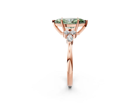 Rose gold Fancy Green Marquise Cut Brilliant Diamond Solitaire Ring with Pear Side Stones and Four-Prong Setting_5