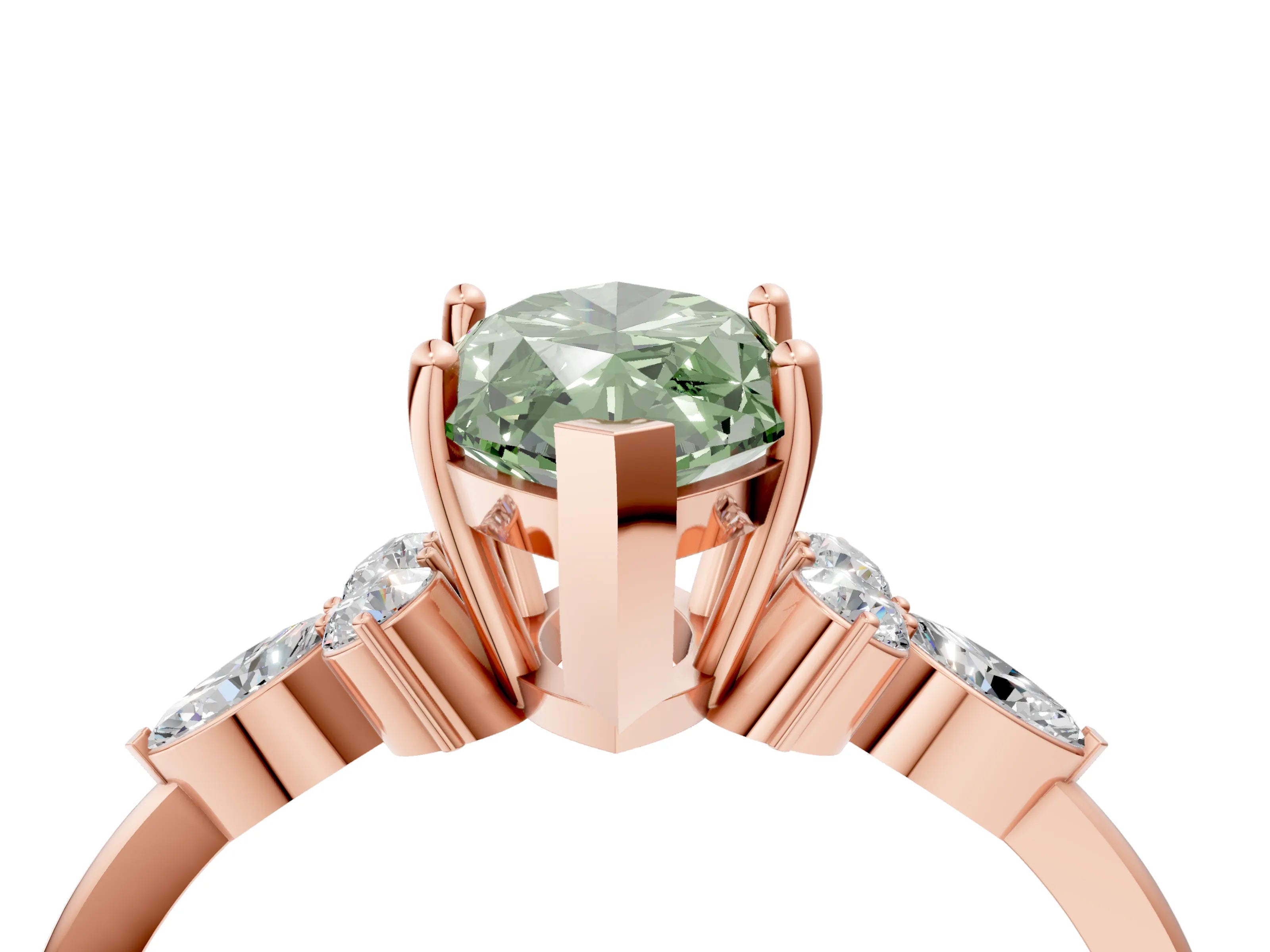 Rose gold Fancy Green Marquise Cut Brilliant Diamond Solitaire Ring with Pear Side Stones and Four-Prong Setting_7
