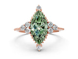 Rose gold Fancy Green Marquise Cut Brilliant Diamond with Cluster Setting on a Beaded Band and Four-Prong Setting