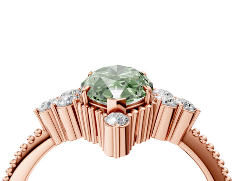 Rose gold Fancy Green Marquise Cut Brilliant Diamond with Cluster Setting on a Beaded Band and Four-Prong Setting_4
