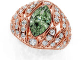 Rose gold Fancy Green Marquise Cut Brilliant Halo Pave Diamond Milgrain Ring_1