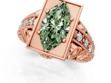 Rose gold Fancy Green Marquise Cut Brilliant Milgrain Filigree Diamond Ring with Square Prong Setting_13