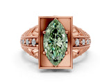 Rose gold Fancy Green Marquise Cut Brilliant Milgrain Filigree Diamond Ring with Square Prong Setting_18
