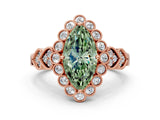 Rose gold Fancy Green Marquise Cut Brilliant Milgrain Pave Heart Band Solitaire Ring
