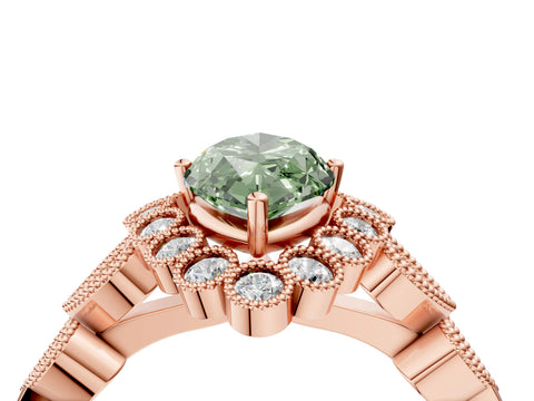 Rose gold Fancy Green Marquise Cut Brilliant Milgrain Pave Heart Band Solitaire Ring_4