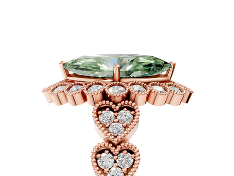 Rose gold Fancy Green Marquise Cut Brilliant Milgrain Pave Heart Band Solitaire Ring_5