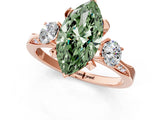 Rose gold Fancy Green Marquise Cut Brilliant Three-Stone Diamond Ring with Pavé Band and Four-Prong Setting_22